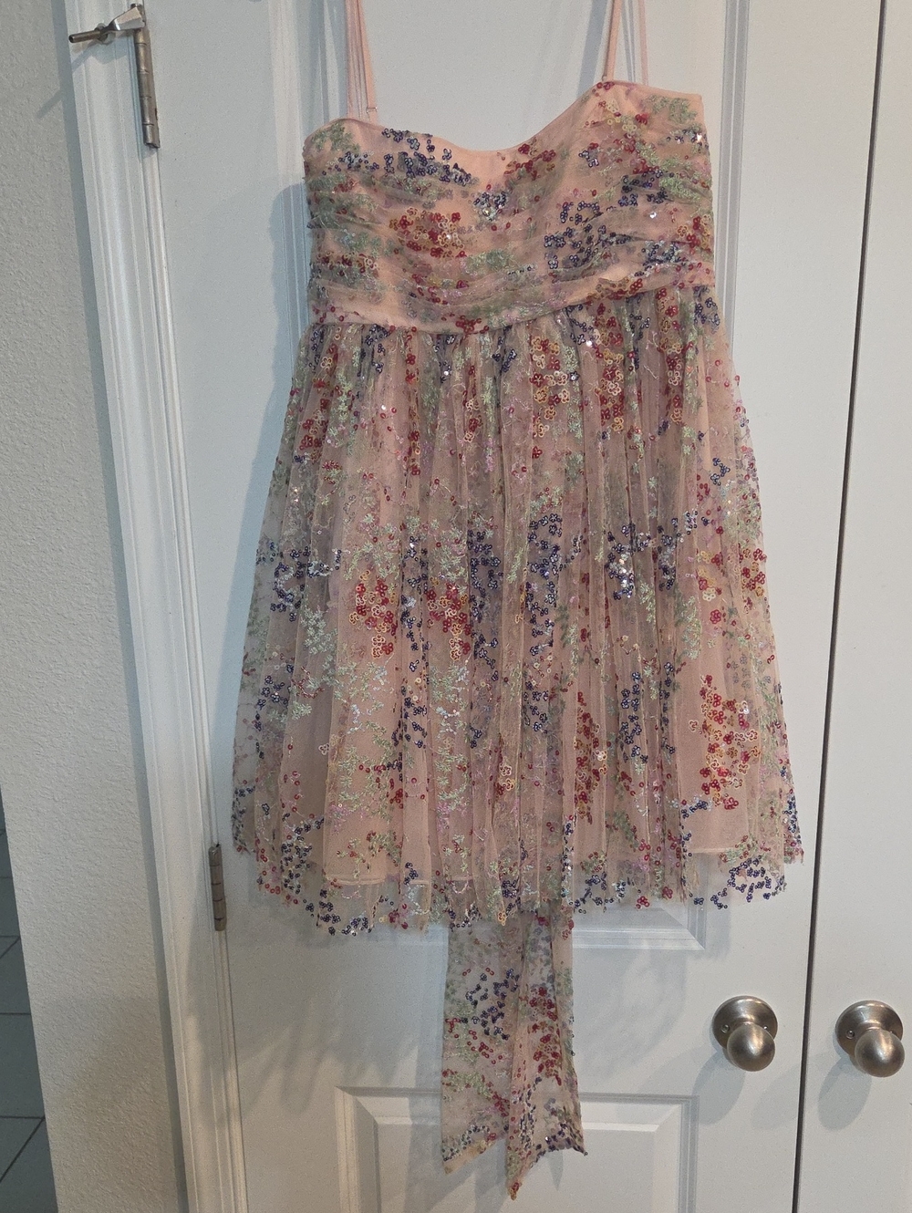 Likely Pink/Coral Floral Sequin Tulle Party Dress
